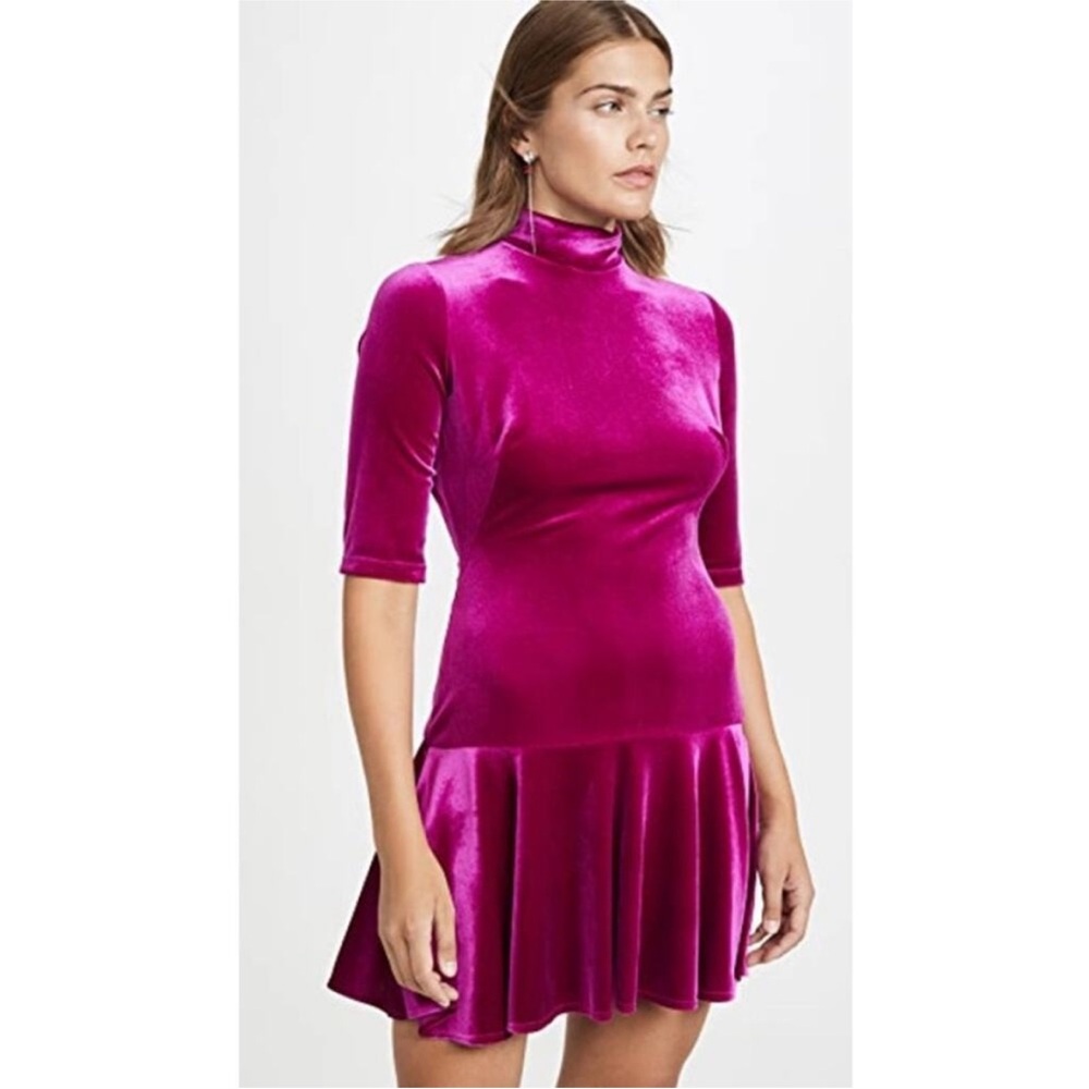 Black Halo sz 0 Reeder Velvet Mock Neck Mini Dress Obsession Pink Stretch